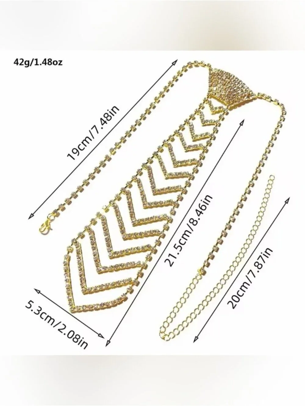 Silver Crystal Chevron Choker Necklace - Unknown Brand